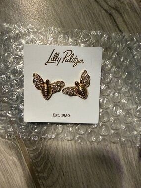 Lilly Pulitzer Gold Bee Crystal Stud Earrings
